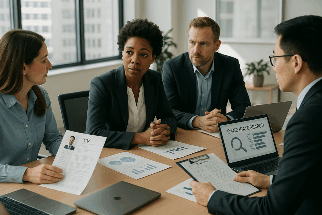 HR szakértők tárgyalnak korszerű HR megoldásokkal a munkaerőhiány kezelésére.