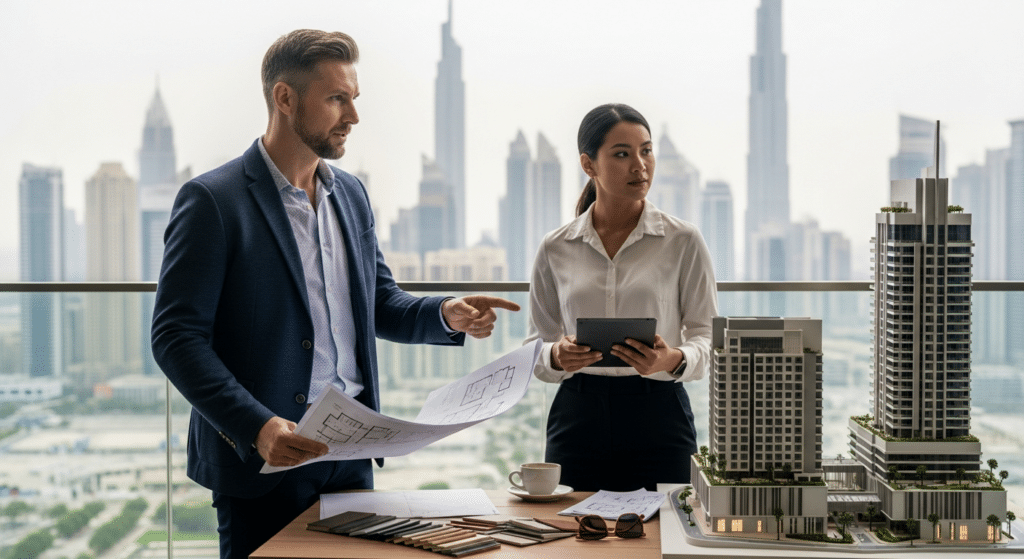 dubai ingatlanpiac 2026-ban, erkélyi ingatlan tanácsadás befektetővel és ügynökkel